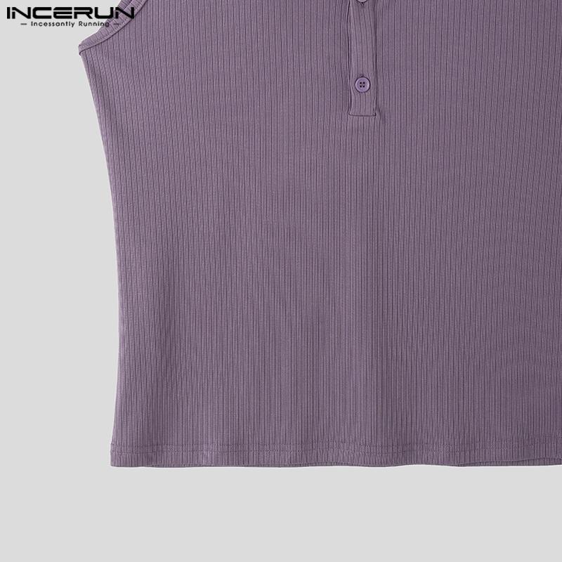 INCERUN Herren Ärmellose Freizeit Tanktops Einfarbig Rippstrick Figurbetont Unterhemden