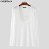 INCERUN Men Beading Low Cut Neck Long Sleeve Fitted Tops T-shirts Undershirts