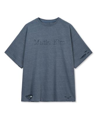 Mattengkim Distressed Logo Top In Smoke Blue