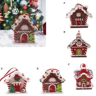 Resin Christmas House Hanging Pendant Colorful Christmas Hanging Ornaments Christmas Gingerbread House Xmas Tree Scene