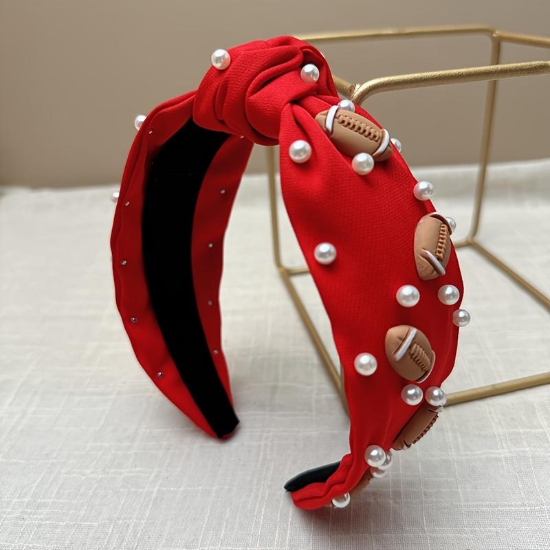 

1 шт. Спортивная повязка для волос с жемчужной отделкой, повязка для волос с узлом - Маст-хэв для футбольных и регбийных матчей и для всех сезонов! красный