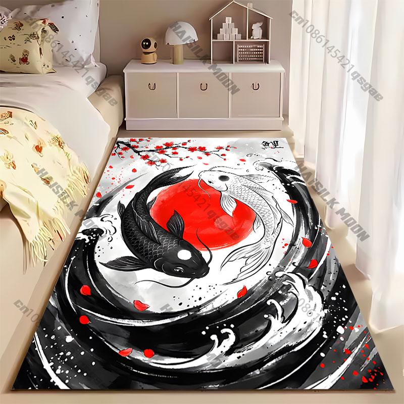 Harmony balance nature koi fish carpet Yoga living room room decor children's crawling mat doormat area rug games mat