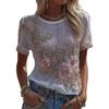 Women Tops Round Neck Short Sleeve Pullover Tops Loose Fit Faux Pearls 3D Floral Decor Sun Protection Lightweight Casual Summer Tops