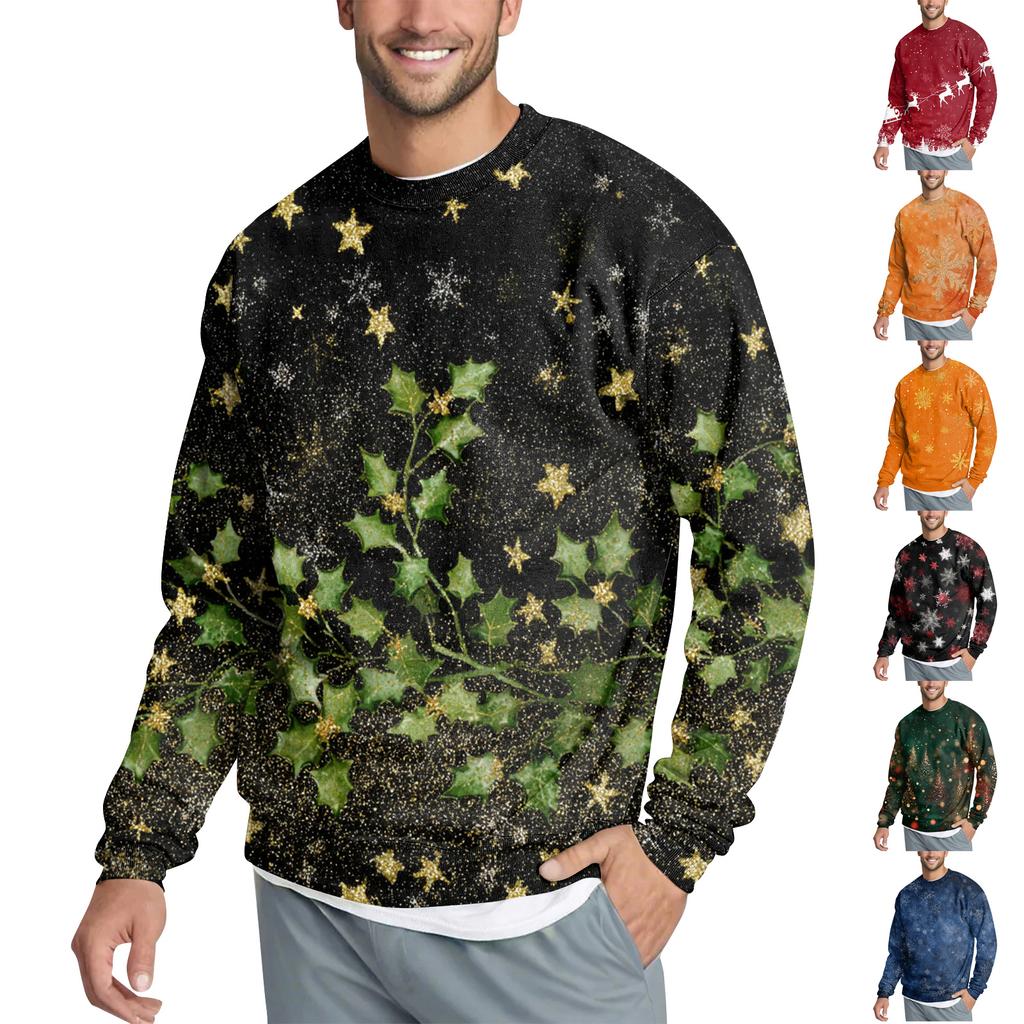 Men's Casual Fashion Printed Round Neck Pullover Sweatshirt