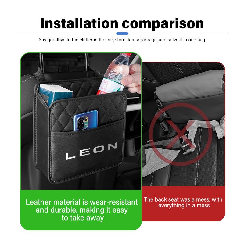 Leather Car Seat Storage Bag Chair Back Water Cup Tissue Box For Seat FR Cupra Leon Ibiza Exeo Alhambra Altea Tarraco Exeo