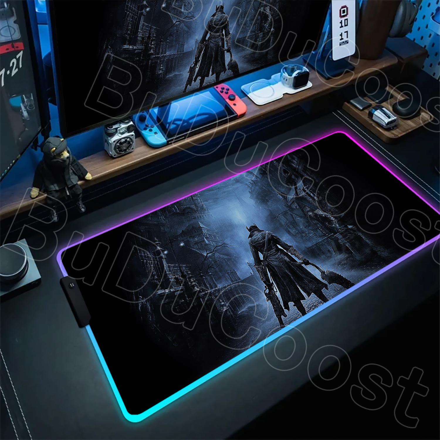 

B-Bloodborne Large Gaming RGB Mouse Pad Office Laptop Accessories Non-Slip Rubber Mousepad Anime Cartoon New HD Desk Mats Carpet RGB600x300x3mm