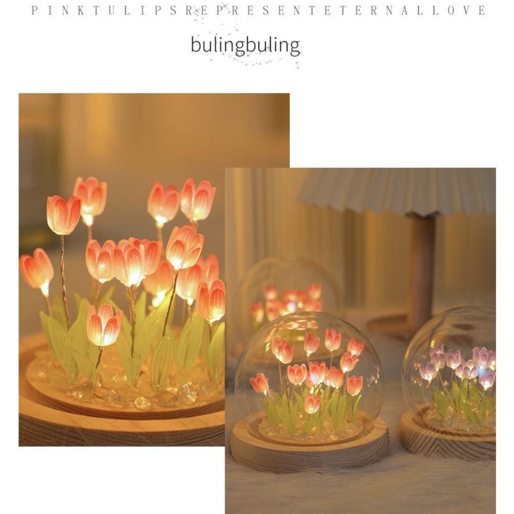 Multicolor Tulip Night Light Glass Plastic Luminous Table Lamp Valentine's Day Gift