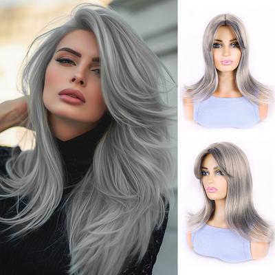 Synthetic Silver Grey Curly Wigs Natural Women Wig Hair Wig with Bangs Cancer Patient Gift Daily Casual Use