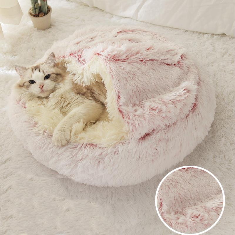 Winter Long Plush Pet Cat Bed Round Cat Cushion Cat House 2 In 1 Warm Dog Basket Cat Sleep Bag Cat Nest Kennel For Small Dog Cat