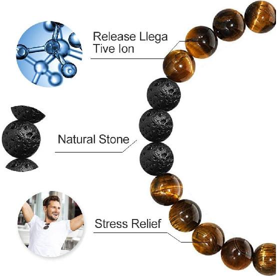 M MOOHAM Mens Bracelet - Beaded Natural Stone 8mm Tiger Eye Matte Agate Lava Rock Bracelets for Men Teen Boys Grandpa Dad Birthday Gifts Jewelry