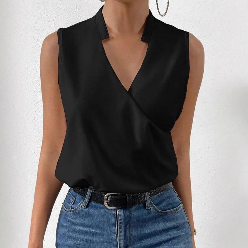Nuovi top casual estivi da donna con scollo a V a tinta unita T-shirt gilet da donna