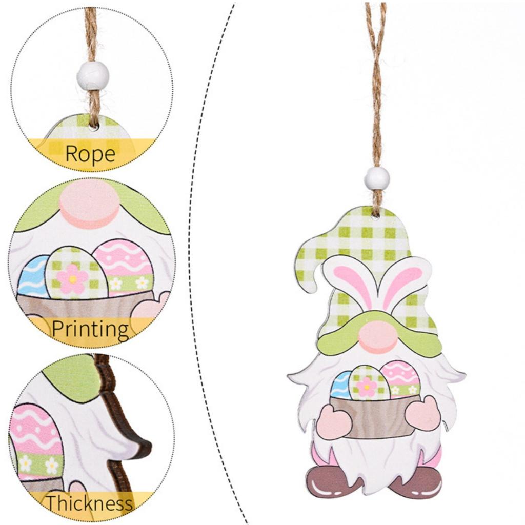 Easter Wooden Gnome Hanging Ornaments Spring Slices Ornaments Wooden Decoration With Rope For Easter Valentine's Day Decorations (2D)