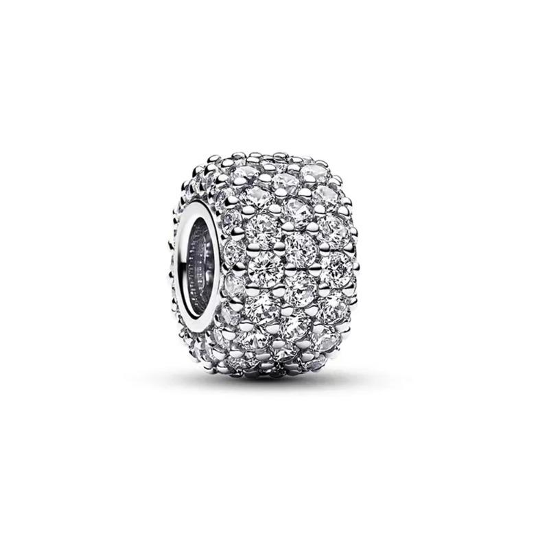 925 Silver Heart Charm Beads Full Diamond Round Rose Pendant for DIY Necklace Bracelet Jewelry Gift