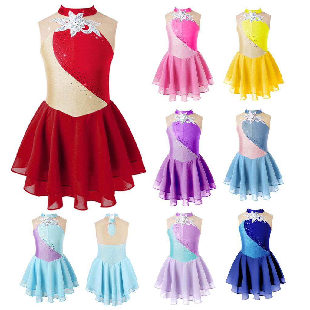 Štrasové flitry Šaty na krasobruslení pro dívky Dětské Baletní šaty Kostýmy pro dětskou gymnastiku Lyrický tanec