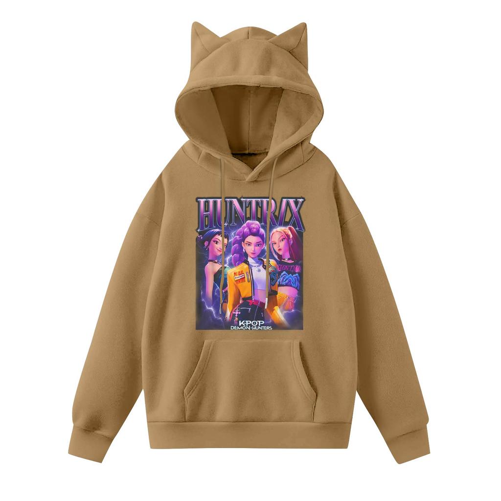 Ladies Fashion Casual Long Sleeve Printed Round Neck Hoodie Pullover Top With Pockets