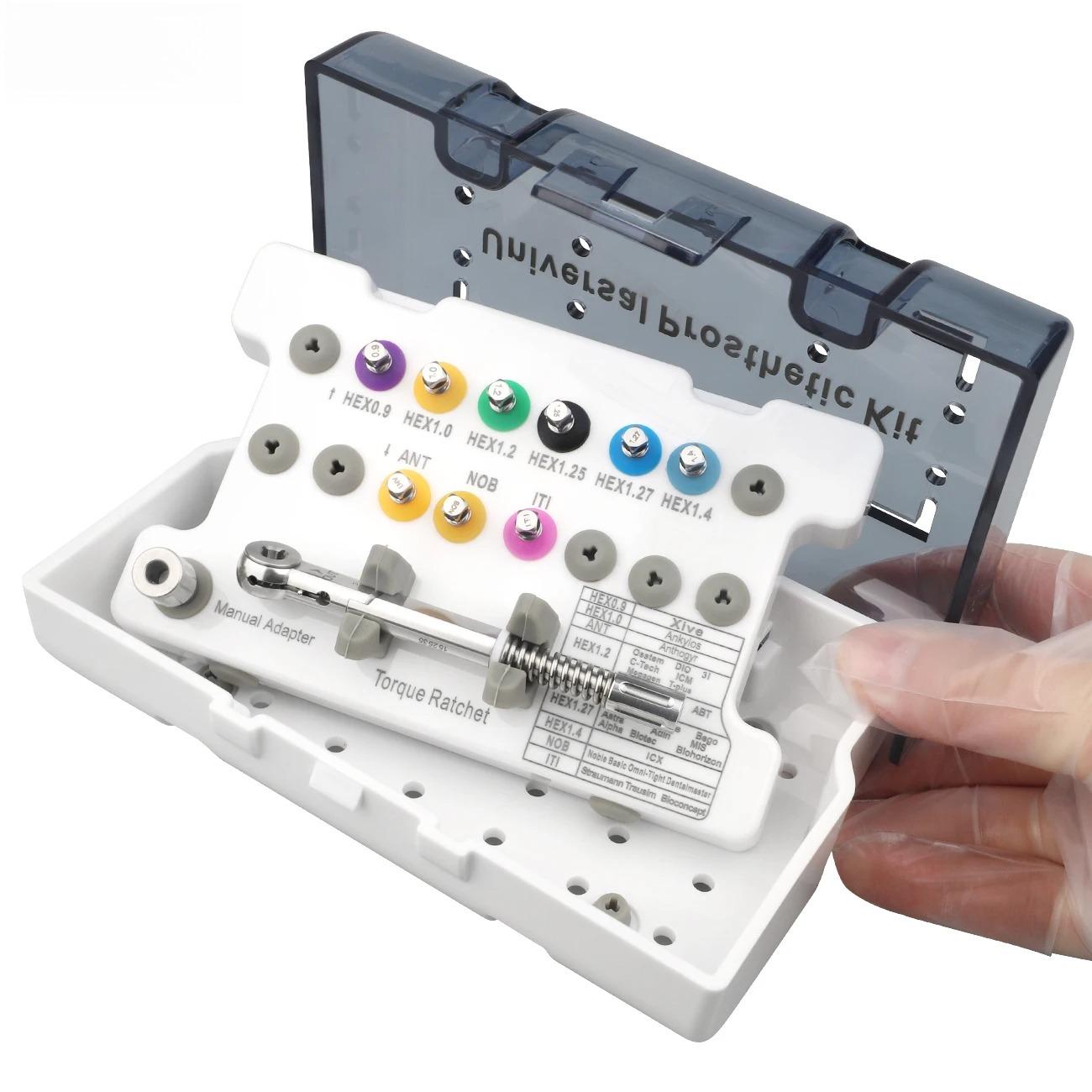 

Набор динамометрических ключей для зубных имплантатов, набор отверток с трещоткой с протезными инструментами, оборудование для имплантологии и ремонта для стоматолога серебряный