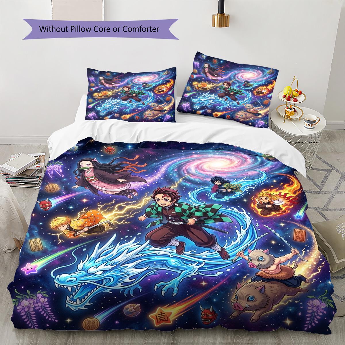 

Demon Slayer Tanjiro Pattern Bedding Quilt Set Quilt Cover Pillowcase Home Decoration Birthday Gift (1 * duvet cover + 2 * pillowcase, without core) 135x200cm