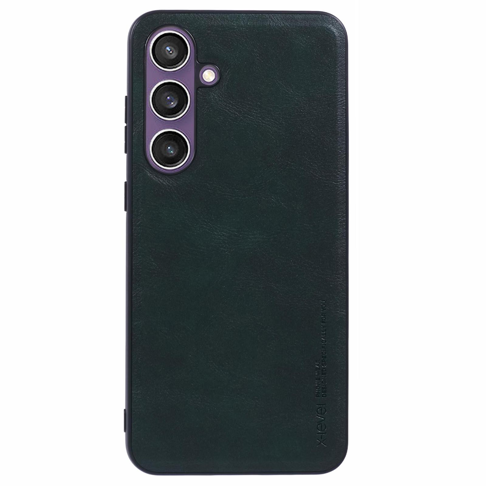 

Bojue-3 Series For Samsung Galaxy S24 FE Case PU Leather Business Phone Back Cover Blackish Green