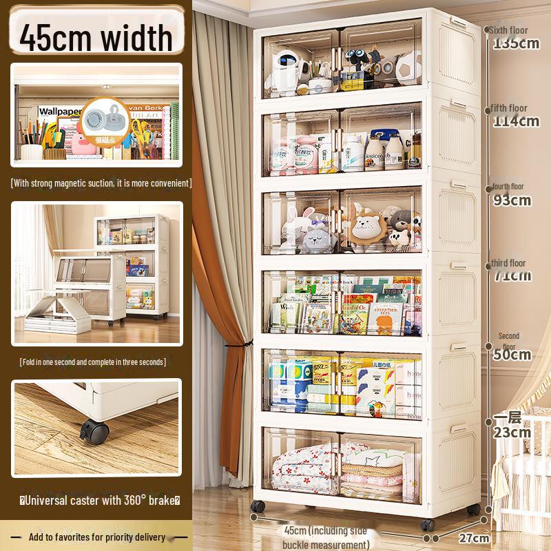"45-85cm Multi-Layer Plastic Storage Cabinet with Door - Baby Wardrobe Rack"