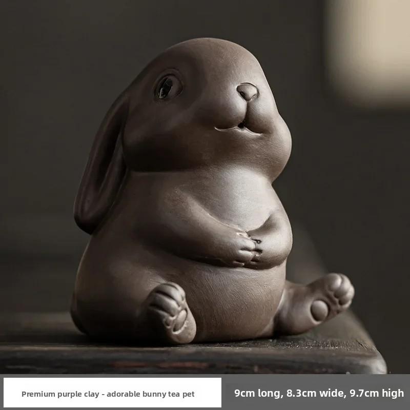 Purple Clay Tea Pet Mascot Rabbit Tea Figurine Ornaments Handmade Crafts Tea Set Decoration Accessories