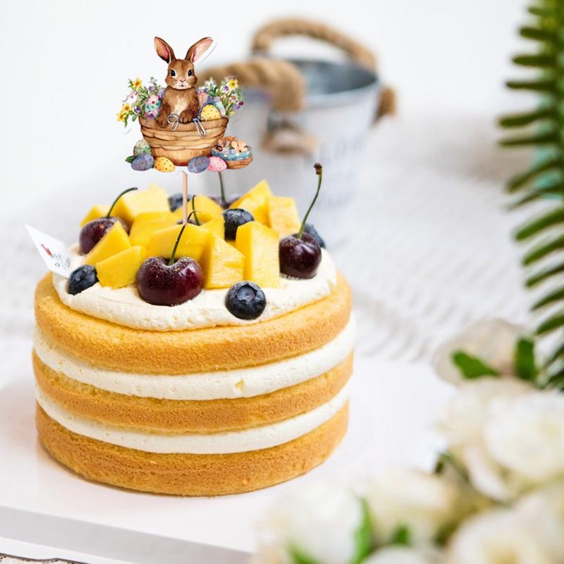 8pcs Easter Cake Inserts Tag Decorations Bunny Easter Holiday Party Cake Decoration Insert Card For Easter Party Food Deco