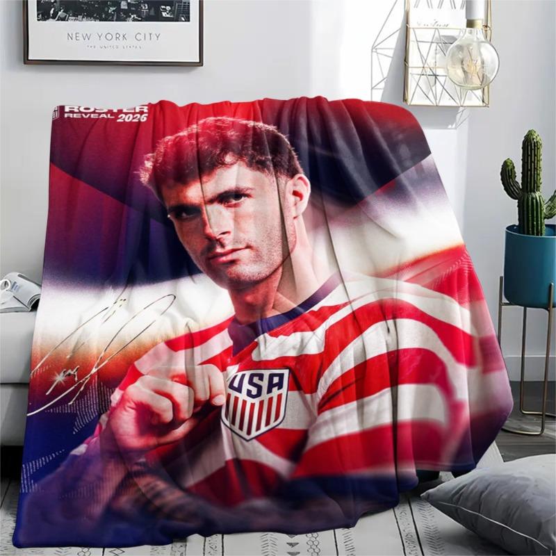 USA National Team Pulisic Signature Portrait Flannel Blanket Soccer Throw Blanket Football Fan Bedroom Warm Sofa Cover