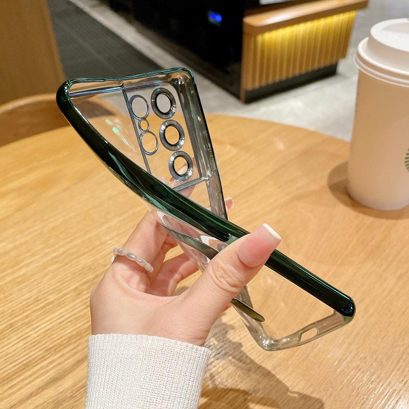 Transparent Plating For Case For Samsung Galaxy S22 S23 S21 Ultra Plus Wireless Charge Silicone Clear Cover Cases