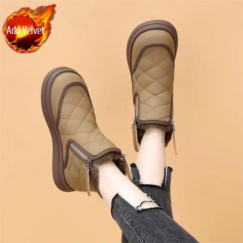Plus Warm Padded Women's Snow Boots Elegant With Low Heels No Slipery Plush on Slip Hot Large Size Boot Pu 39 Goth Ladies Shoes