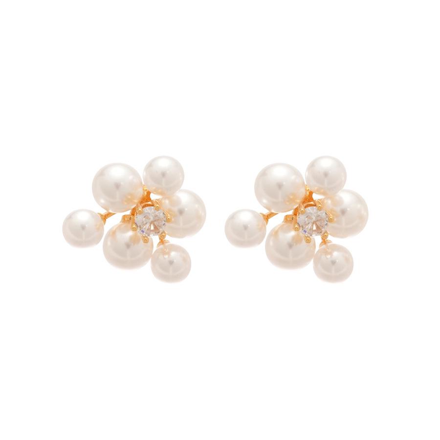 Elegant French Retro Floral Pearl Earrings - Geometric, Versatile, High-End Design for Women