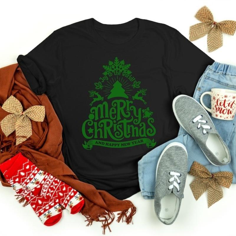 

Joy To The World Shirt Merry Christmas and Happy New Year Shirt Christmas Family Fashion Outdoors High Quality Cotton Tshirts 3XL