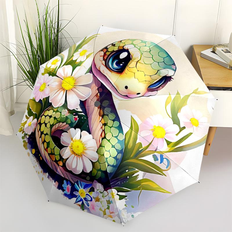 

1pc Chibi Snake with Flowers: Cute Umbrella - Auto Open Close, Portable 3-Fold Design, 8 Iron Frame, Outdoor, Festival Gift for Fans, Travelers,
