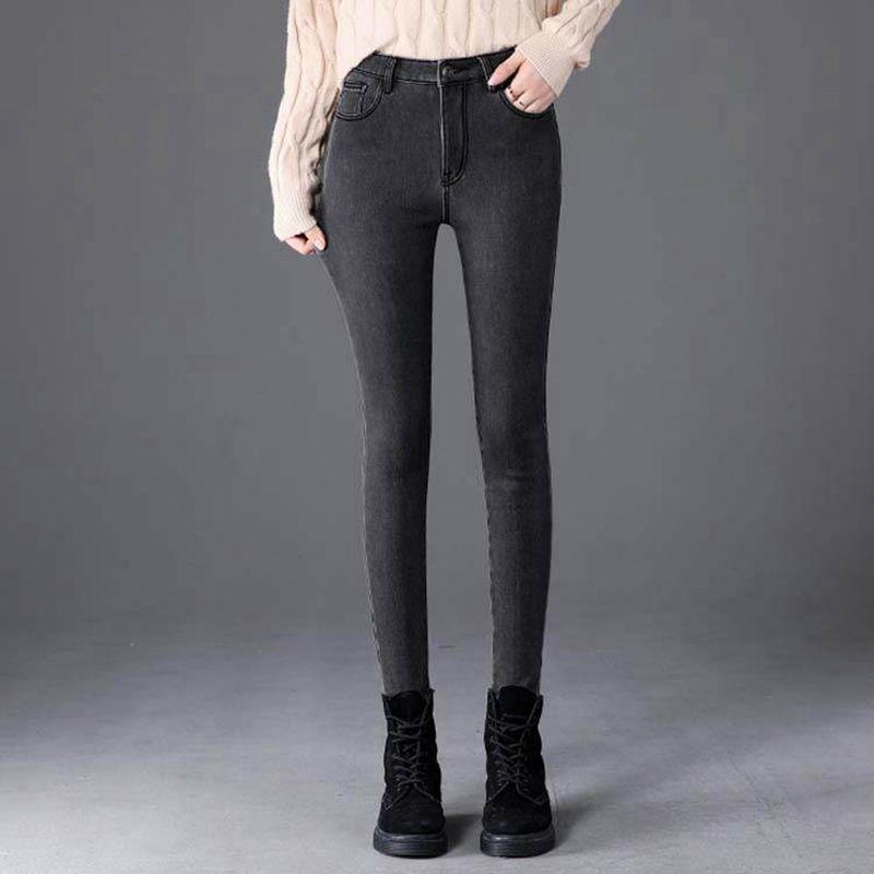 Women's High-Waist Fleece-Lined Skinny Jeans - Slimming Bodycon Pencil Pants for Autumn/Winter 2025