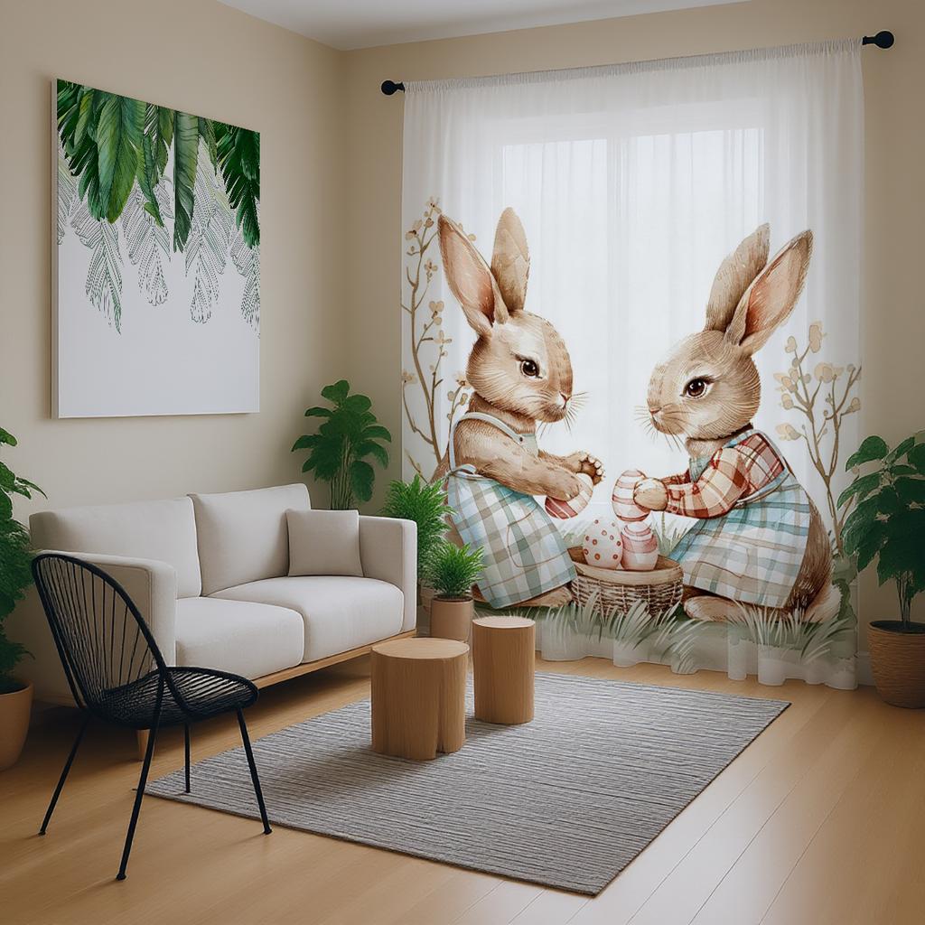 Single Panel Easter Bunny Curtain Rabbit Egg Pattern Pole Window Kids Room Spring Decor With Light Filtering Polyester