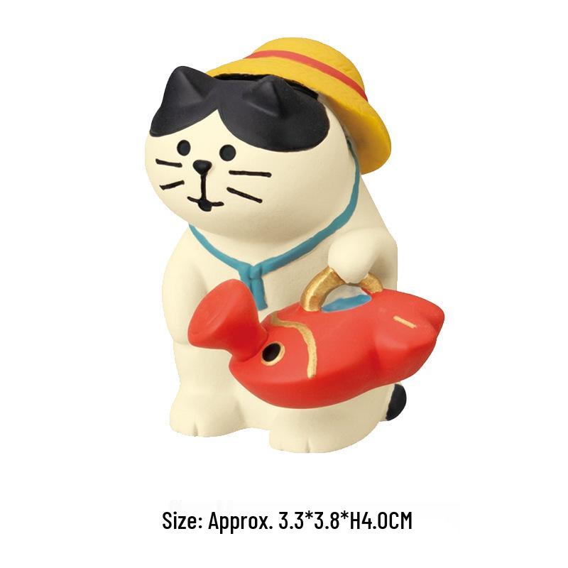 Japanese Zakka Summer Garden Cat Mini Resin Ornament Set