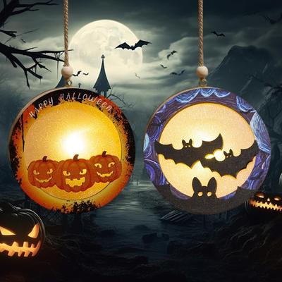 Halloween Pumpkin Lantern Light Up Pumpkin Bat Decoration 2 Pieces Battery Operated Holiday Home Decor for Haunted House Indoor