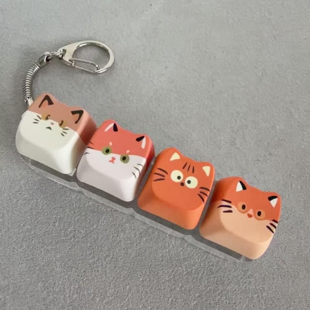 Finger-Tip Pressing Button Cat Fidget Clicker Keychain 4-Key Keycap Keychain Bag Charm