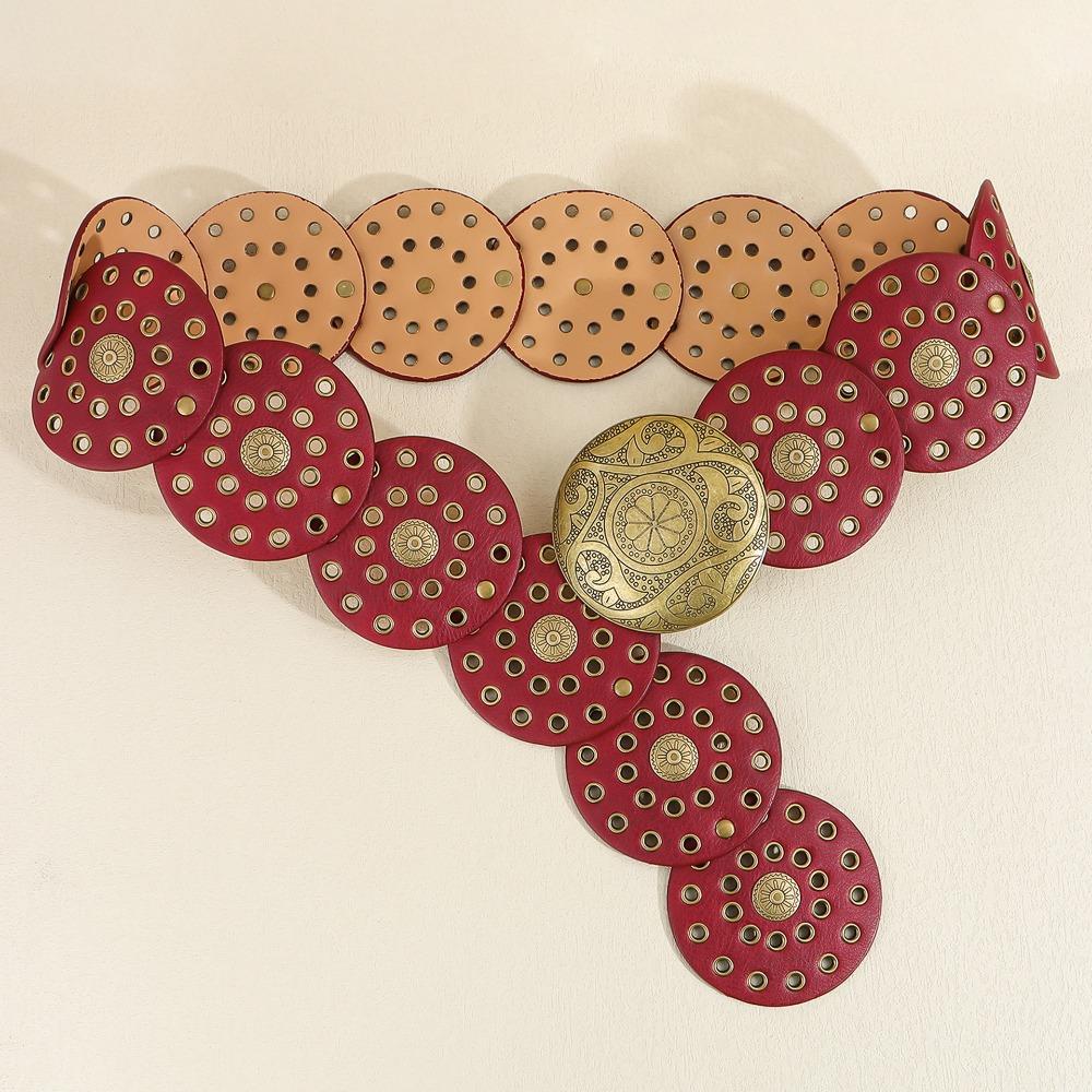 Vintage Cowgirl Buckle Belt Colorful Round PU Hollow Belt Cowboy Waistband  Waist Accessories