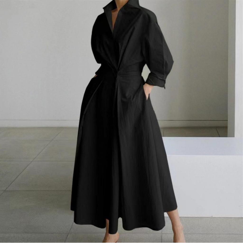 Plus Size Commuter Fashion Neck Lining Nine Minute Sleeve Loose Hem Dresses