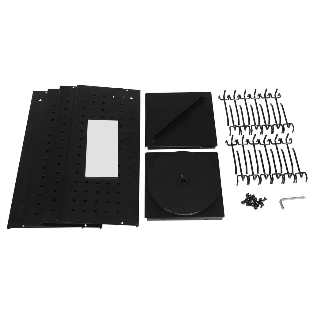 360° Rotating Pegboard Display Stand - 4-Sided Craft Organizer with 24 Hooks - 17in Modern Steel Storage Rack for Home & Office