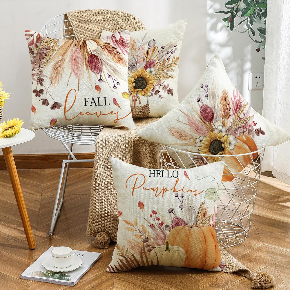New Thanksgiving Autumn Cushion Pumpkin Maple Leaf Sunflower Home Cushion Pillow Cover