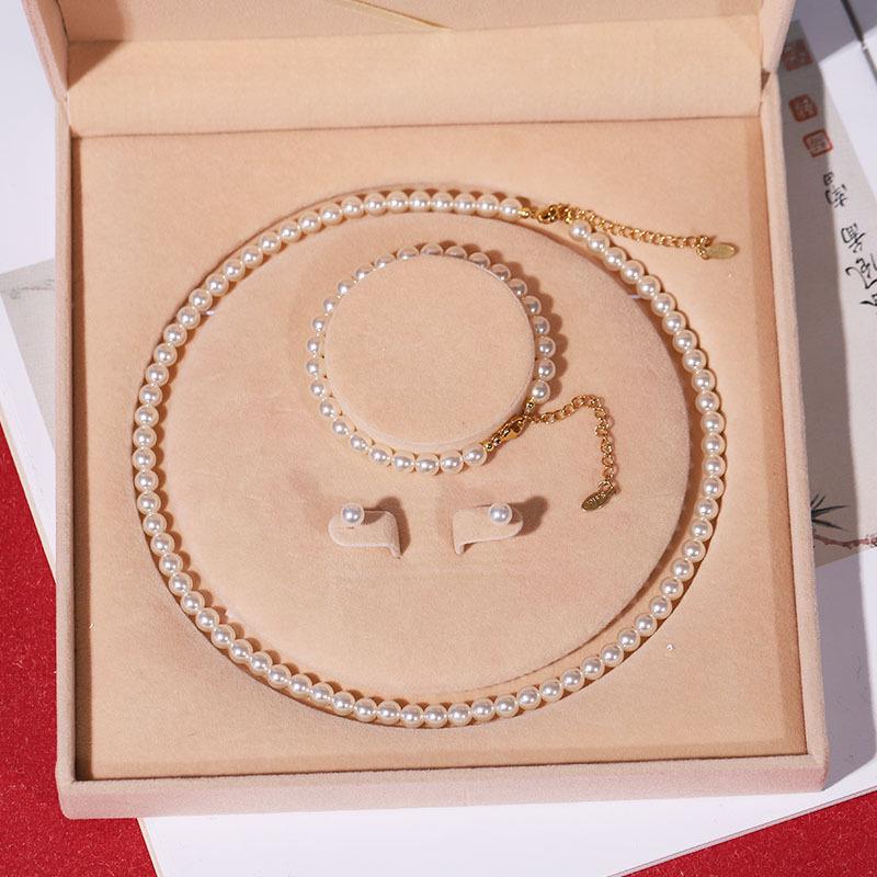 Set di Collana di Perle di Conchiglia Naturale di Mare Profondo da Donna: Gioielli Collana Clavicola in Tre Pezzi per la Festa della Mamma