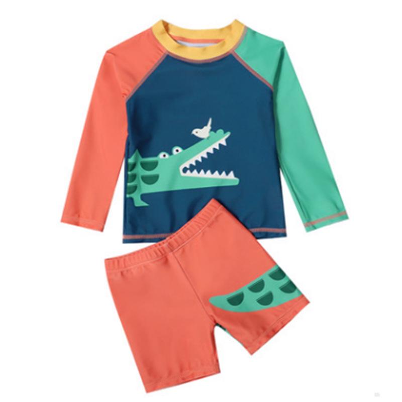 

Детский раздельный купальник с длинными рукавами и цветными блоками, с мультяшным динозавром 3-4 Years