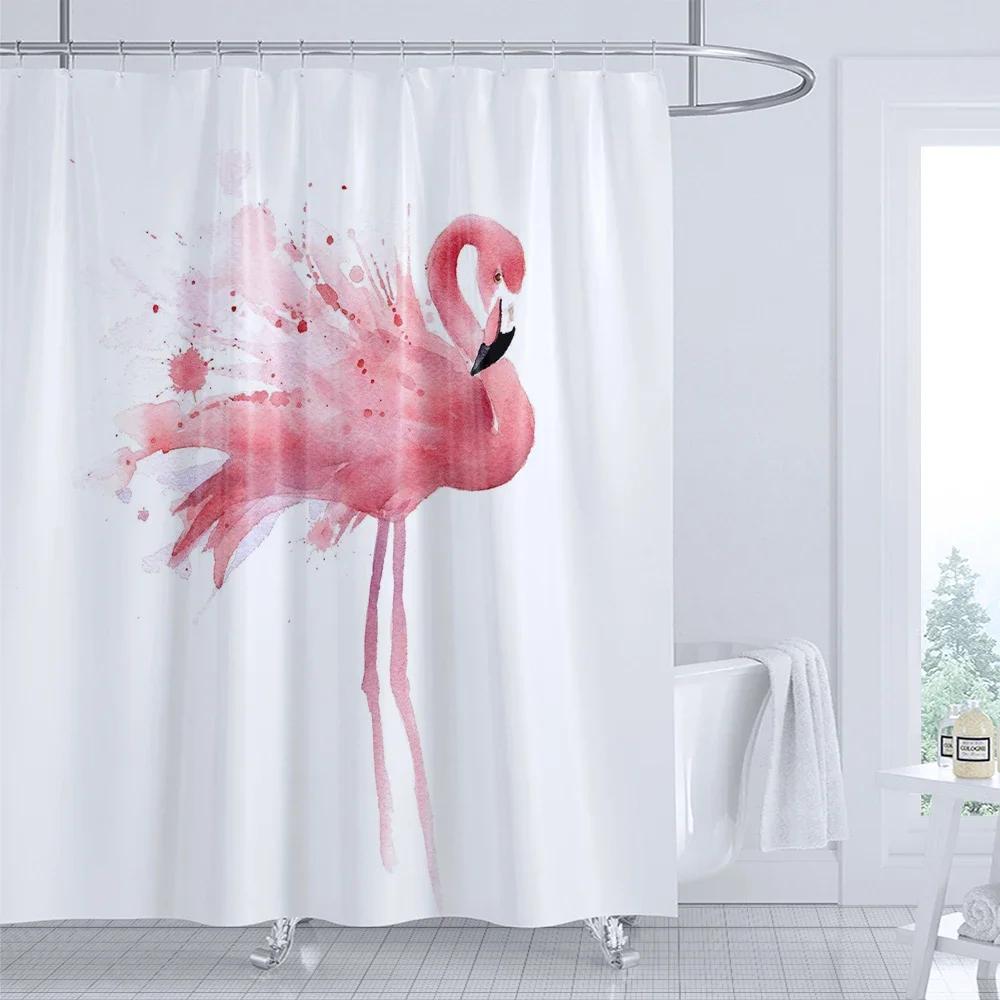 Pink Flamingo Pattern Shower Curtains for Bathroom Tropical Plant Flower and Bird Shower Curtain Waterproof Fabric with Hooks