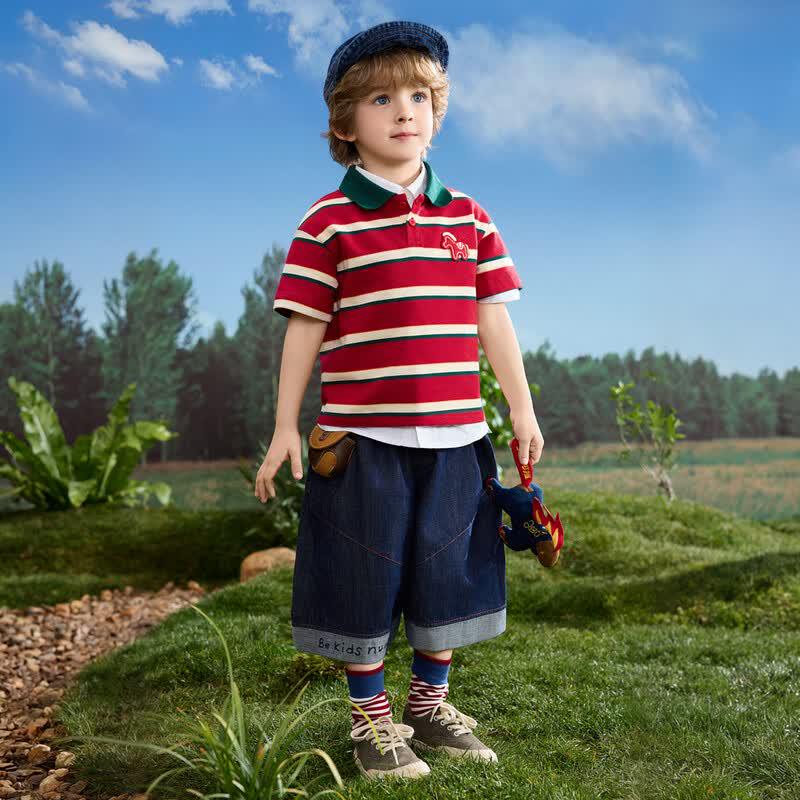 ASK JUNIOR Boys' Striped Color-Block Polo T-Shirt