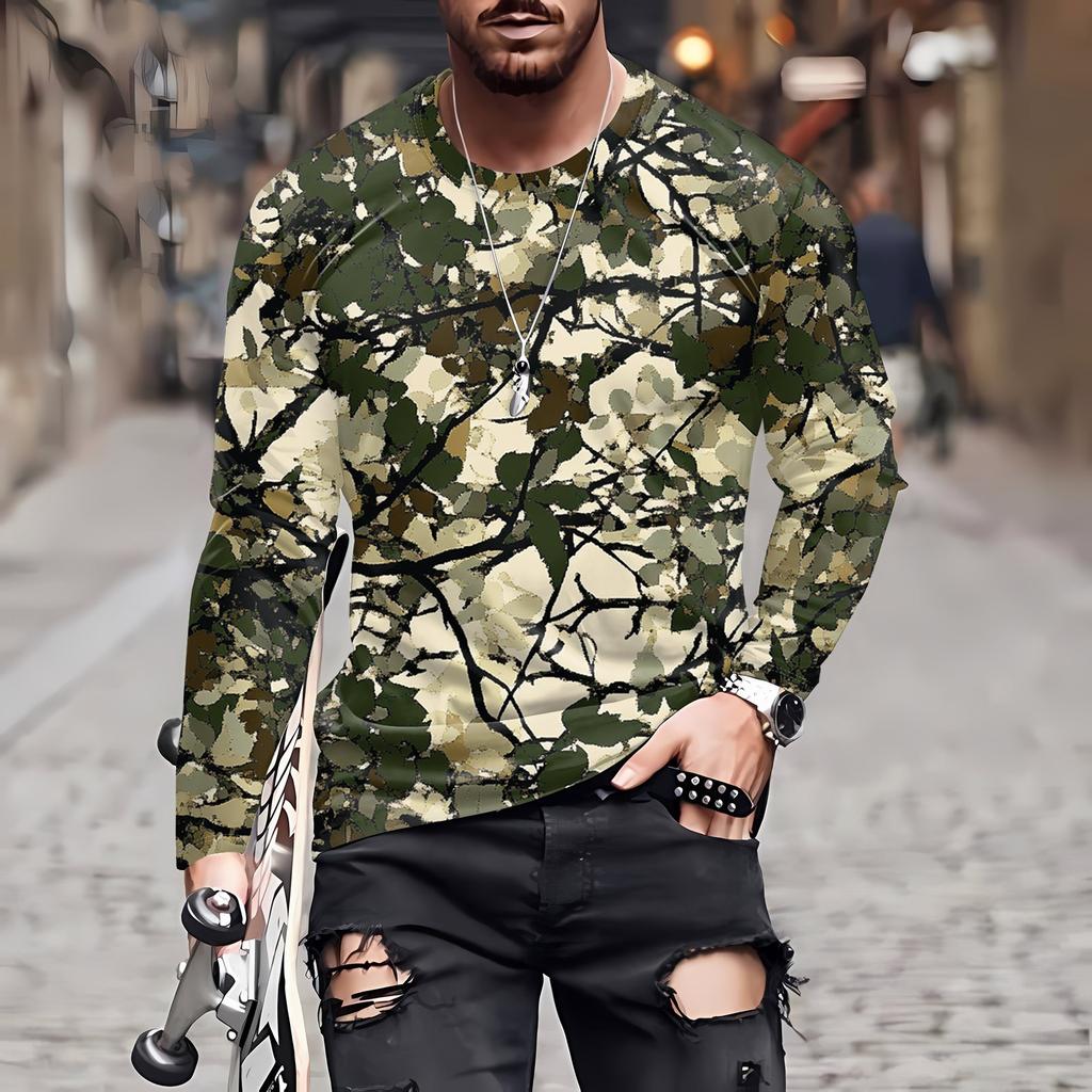Men's T Shirt O-Neck Clothing Apparel Outdoor Long Sleeve Print Fashion Designer Vintage
