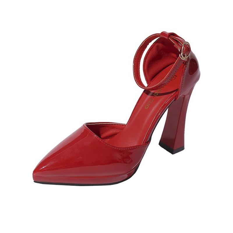 Closed Pointed top Women Elegant Party Sandals 8CM 11CM Fashion Ankle Strap Hollow Model Catwalk Show Shoes Summer High Heels