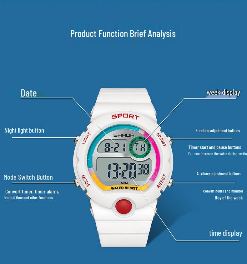 Sanda Unisex Sports Electronic Watch - Stylish, Versatile, Multi-functional with Large Simple Dial
