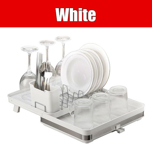 

Large Capacity Dish Drying Rack Extendable Rack, Drainboard, Utensil & Wine Glass Holder Multifunctional Organizer Cup Holders білий