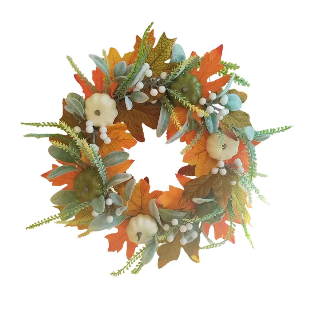 Artificial Pumpkin and Leaf Wreath 40/45cm Fall Harvest Decorative Door Wreath with Faux Berries and Foliage for Seasonal Home Decor