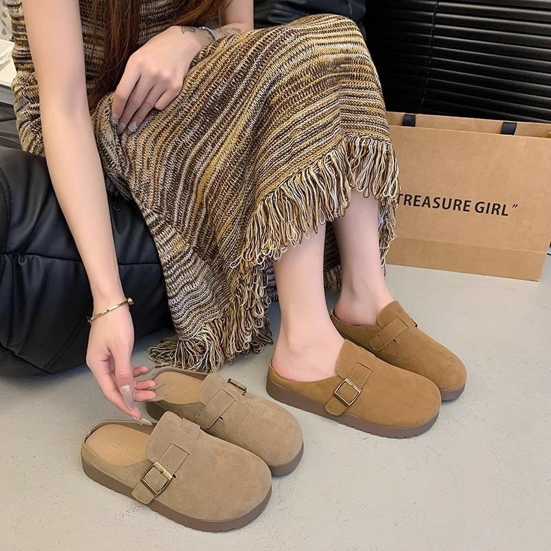 Thick-soled half-slippers women's autumn new bag head slippers women's inner height increase one pedal Boken slippers